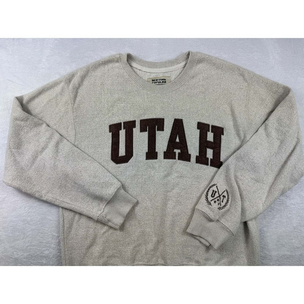 New York Popular Sweatshirt Large Crewneck Fleece Spell Out Utah‎